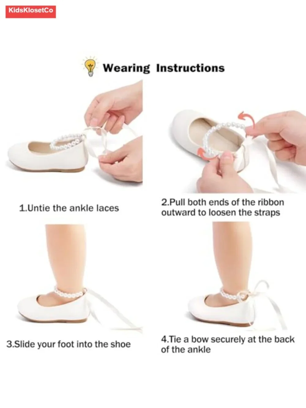 Toddler Flower Girl Dress Shoes - Little Girl Ballet Flats with Pearl Strap for